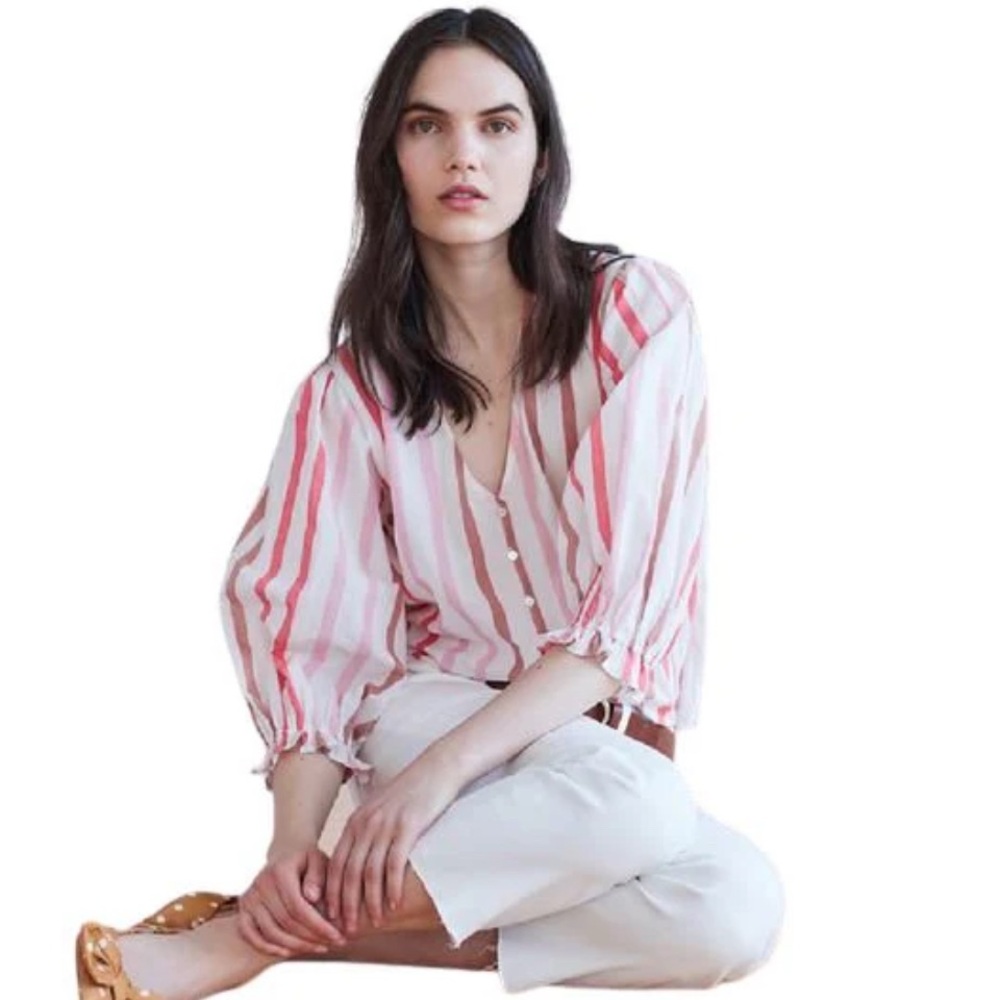 Velvet by Graham & Spencer Whitley stripe top shirt blouse S business office